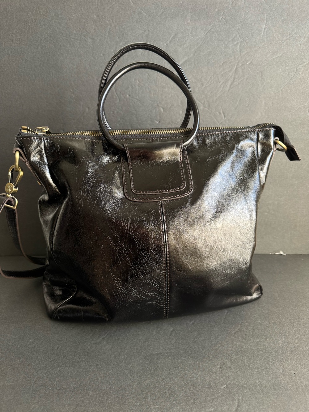 HOBO Sheila Bag Black Leather Tote Top Handle Purse Crossbody Shoulder EUC - Picture 2 of 11